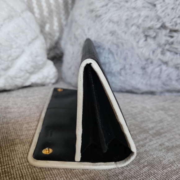 Prada Black/White Perforated Saffiano Leather Flap Continental Wallet - Picture 12 of 12